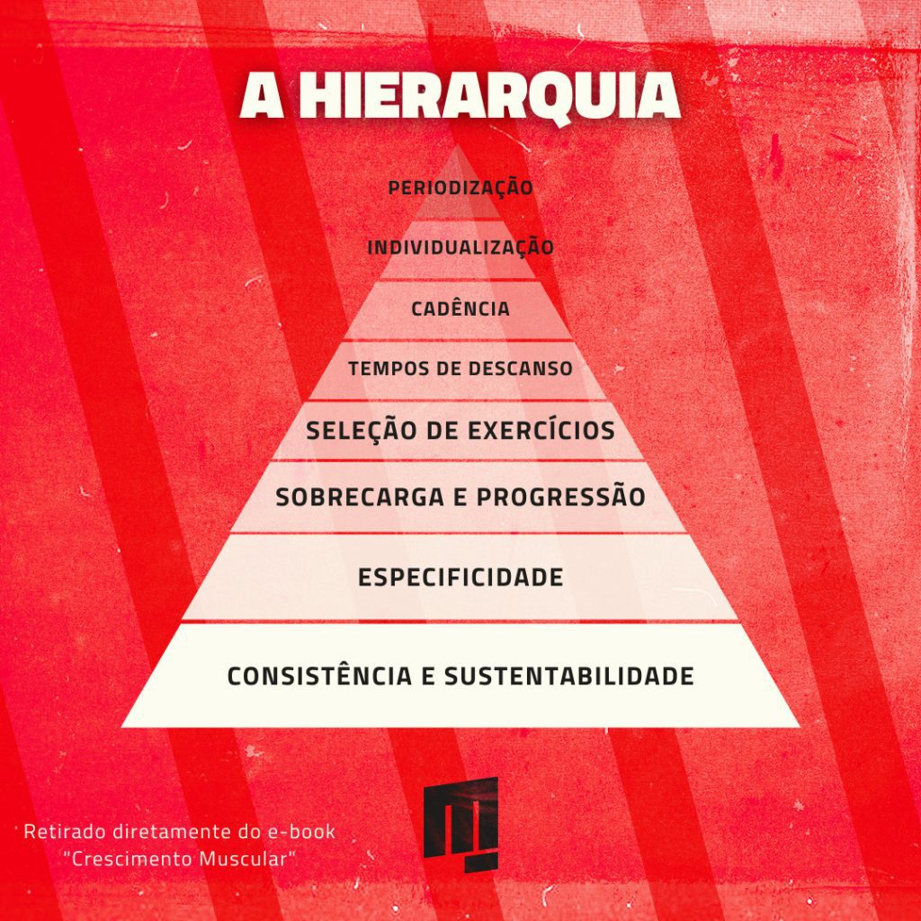 Pirâmide hierárquica dos princípios do treino de hipertrofia.